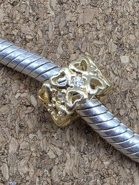 5/$21 ❤️ GOLD DOUBLE HEART CZ CHARM FOR PANDORA